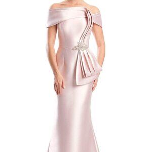 ✨ Stunning Off-Shoulder Pink Satin Mother of the Bride Dress | Size 12/14